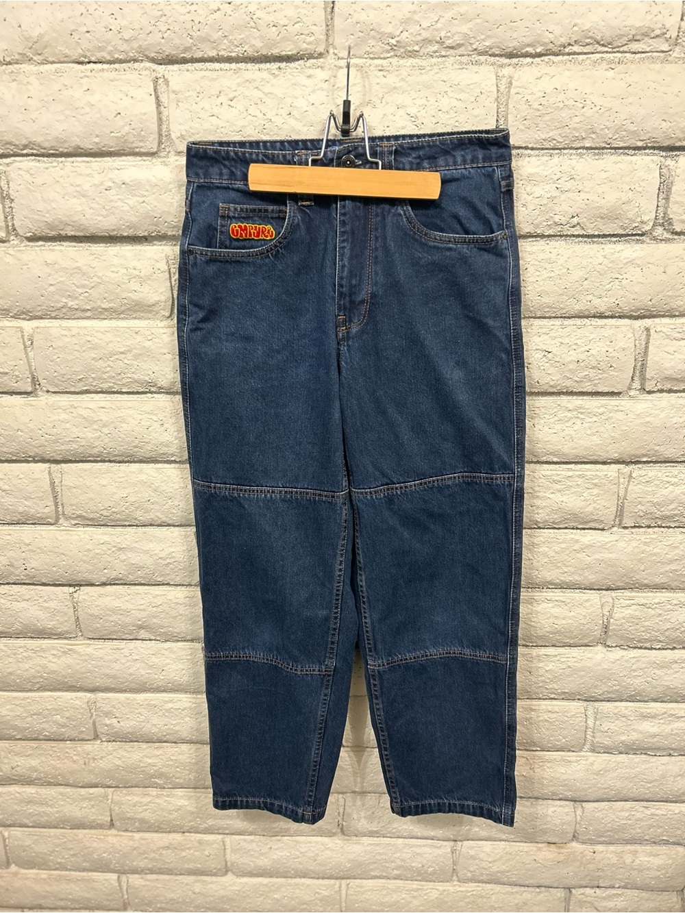 Empyre Women's Straight Wide Leg Denim Jeans Panel Seam Y2K Style Blue